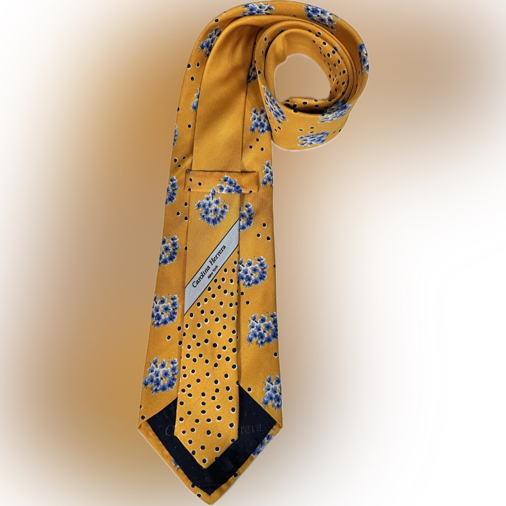 Carolina Herrera Yellow and Blue Floral Silk Tie
